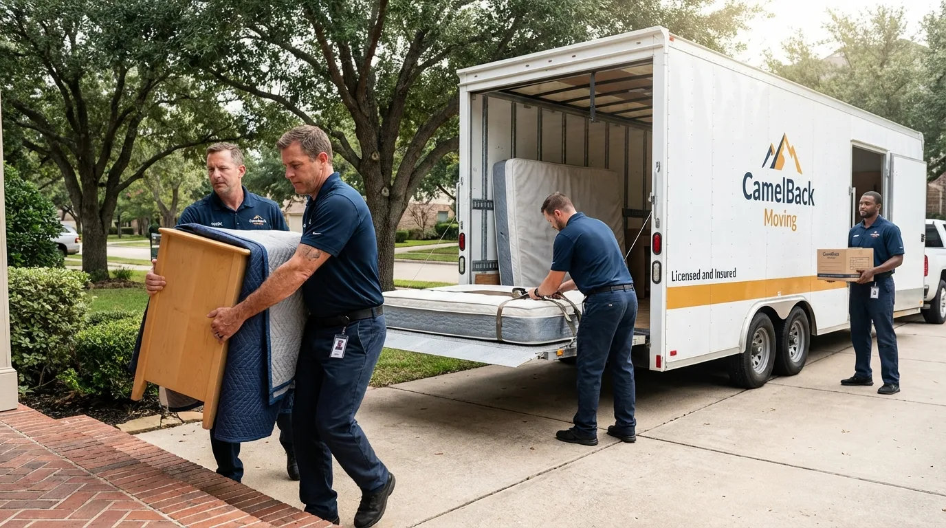 Crew loading residential truck for cross-state move from Capitan, NM