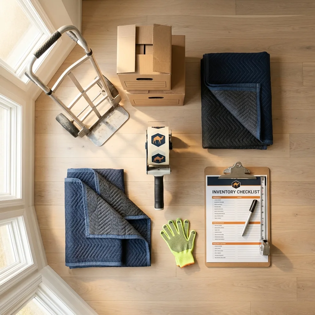 Professional moving supplies and packing materials layout for Capitan residential relocations